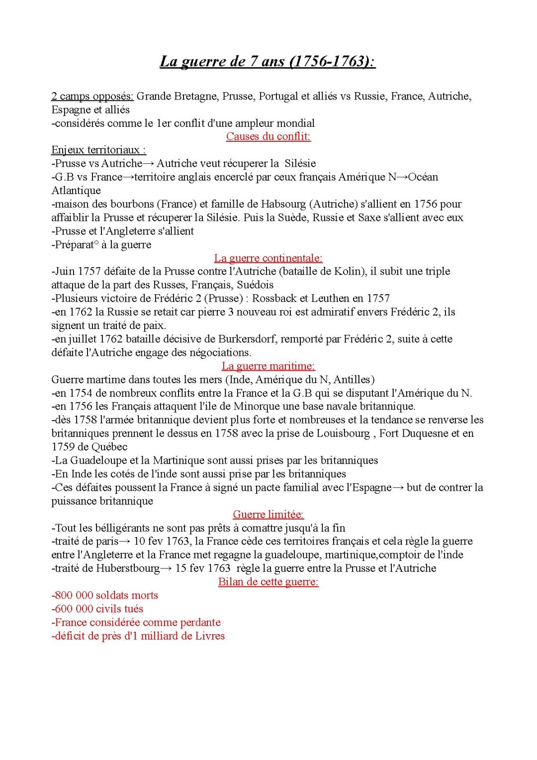 La guerre de 7 ans