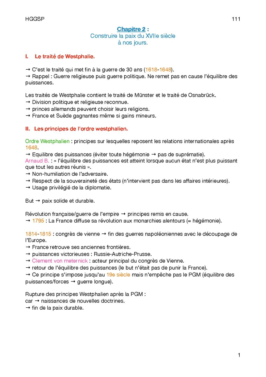 HGGSP : Construire la paix depuis le XVIIe siècle jusqu'à aujourd'hui