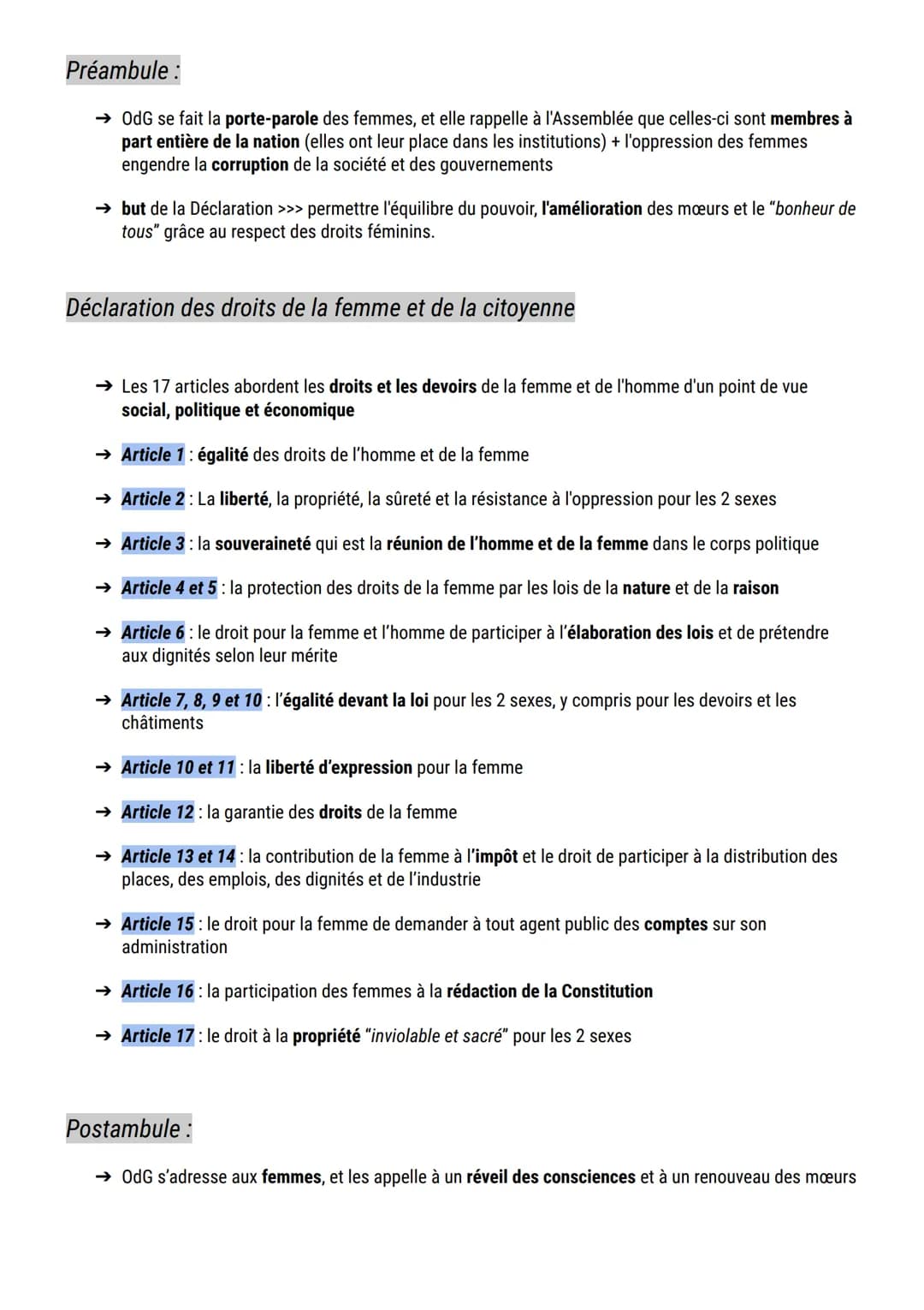 La Déclaration des Droits de la Femme et de la Citoyenne
PRÉSENTATION :
→ Nom complet : Déclaration des Droits de la femme et de la citoyenn