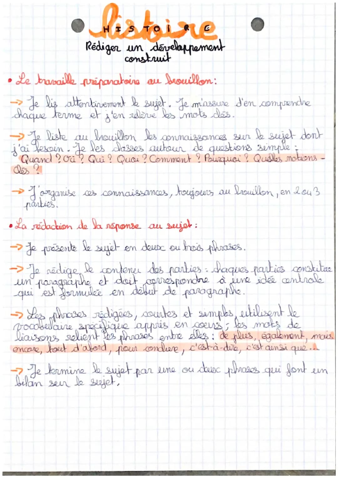 histoire
Rédiger un développement
construit
• Le travaille préparatoire ou brouillon:
→ Je lis attentivement le sujet. Je m'assure d'en comp