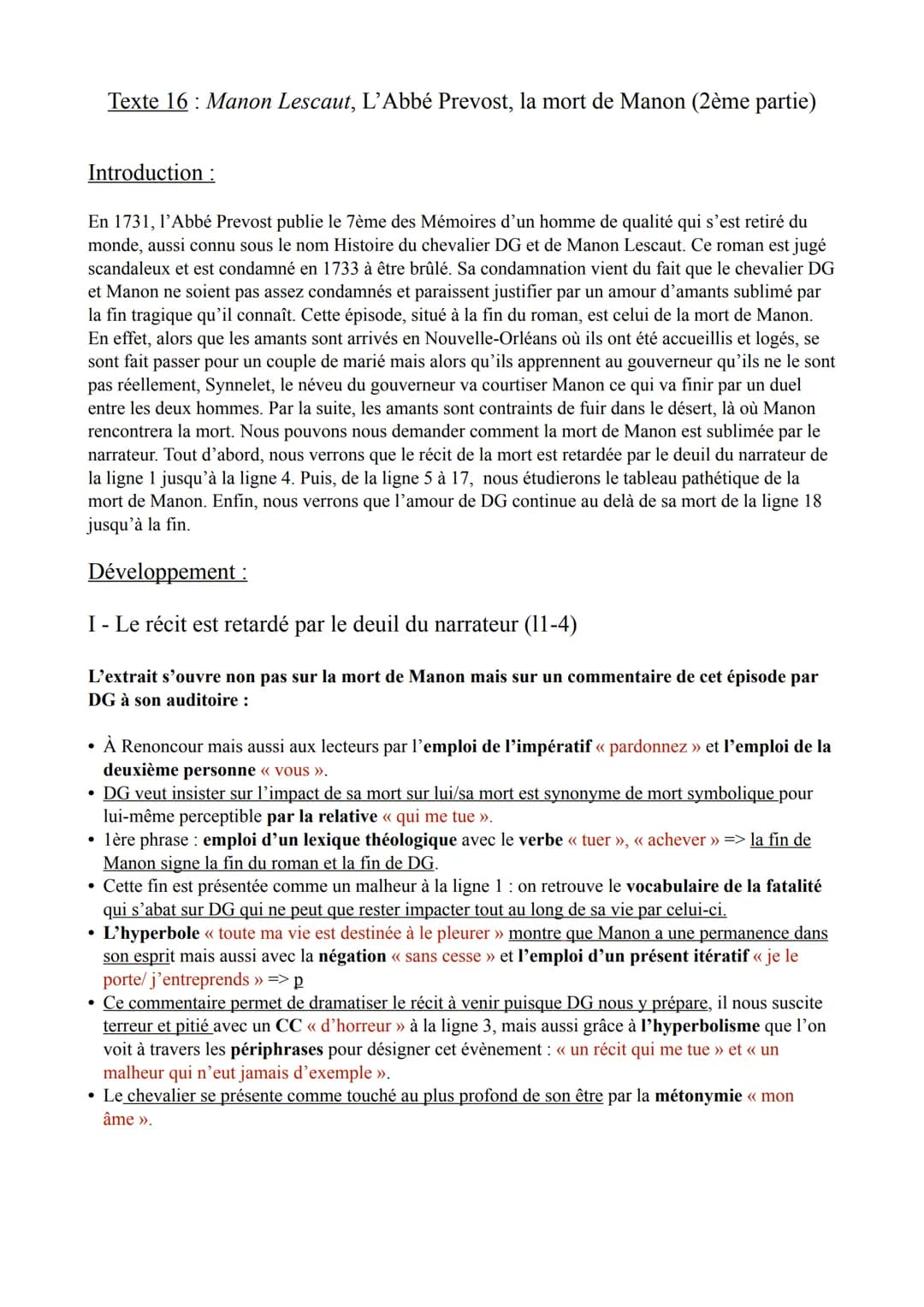 Texte 16: Manon Lescaut, L'Abbé Prevost, la mort de Manon (2ème partie)
Introduction:
En 1731, l'Abbé Prevost publie le 7ème des Mémoires d'