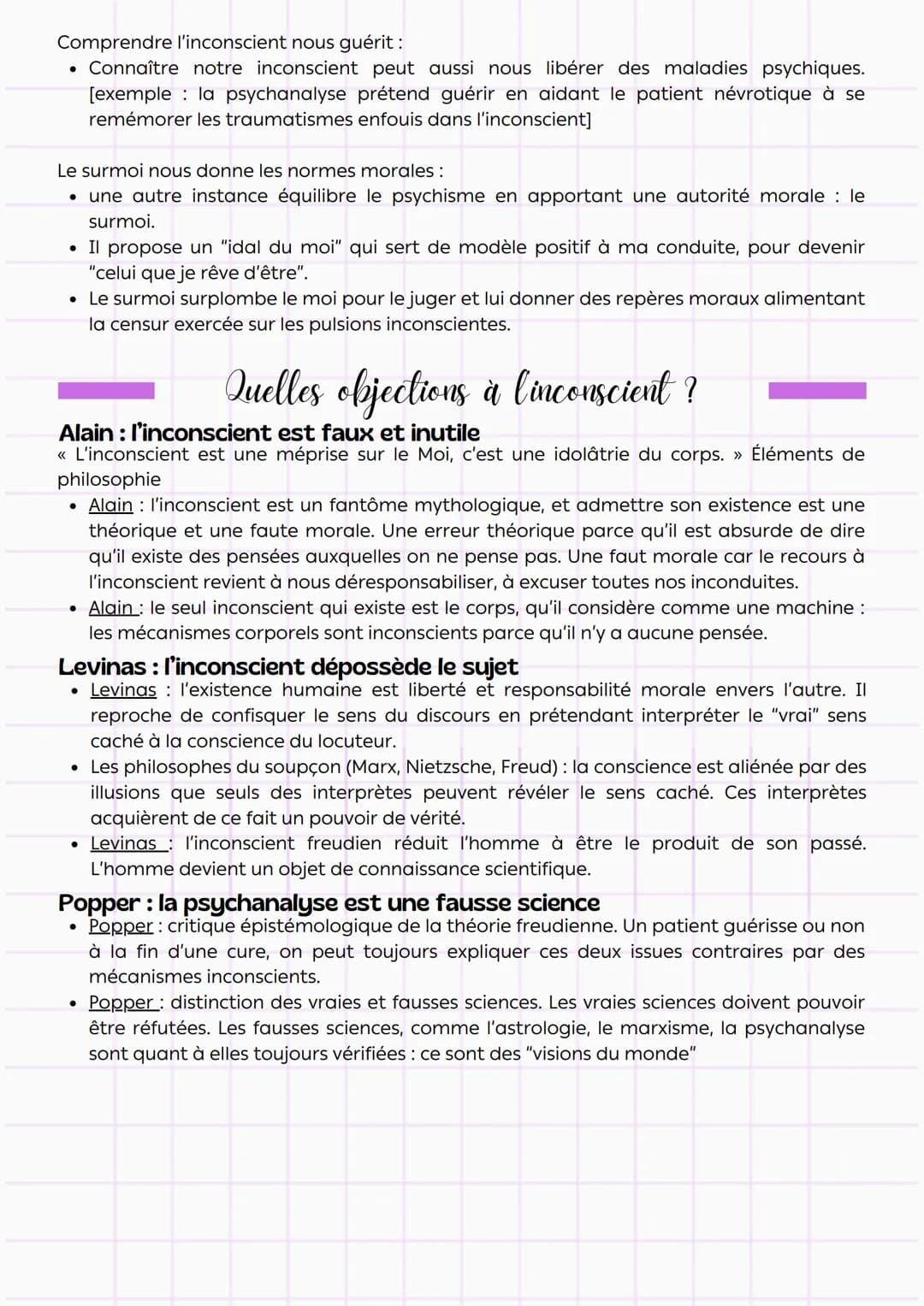 Philosophie
Linconscient
définitions
:
tout ce qui ne nous est pas accessible, partie inaccessible de
la conscience.
accroches :
« Le rêve e