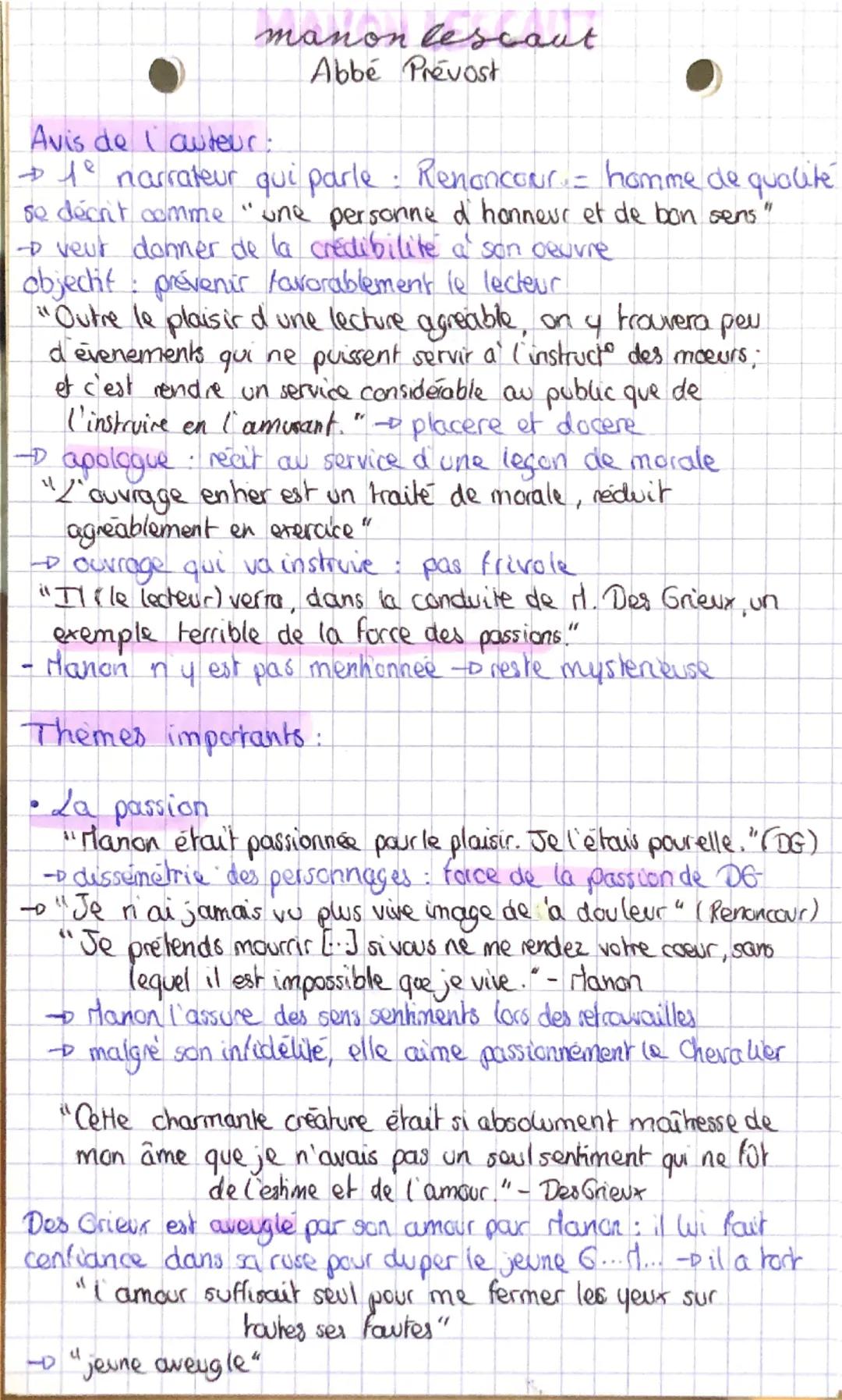 # manon lescaut
Abbé Prévost

## Avis de I auteur:
→1º narrateur qui parle Renancour = homme de qualité
se déant comme "une personne d'honne