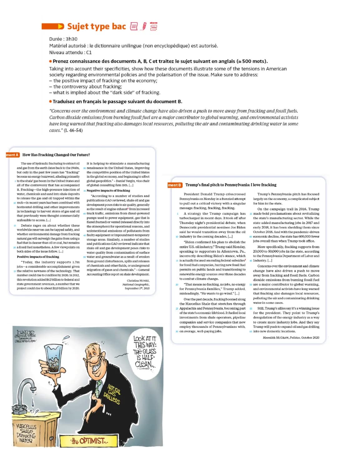 Sujet type bac
Durée: 3h30
Matériel autorisé : le dictionnaire unilingue (non encyclopédique) est autorisé.
Niveau attendu : C1
• Prenez con