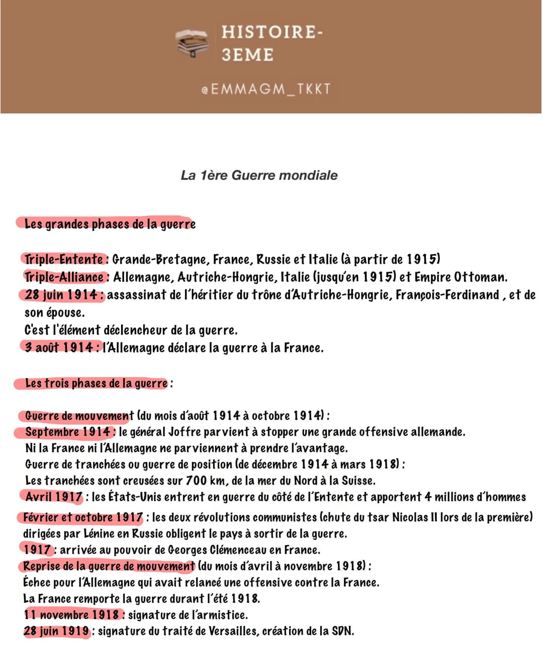HISTOIRE-
3EME
EMMAGM_TKKT
La 1ère Guerre mondiale
Les grandes phases de la guerre
Triple-Entente: Grande-Bretagne, France, Russie et Italie