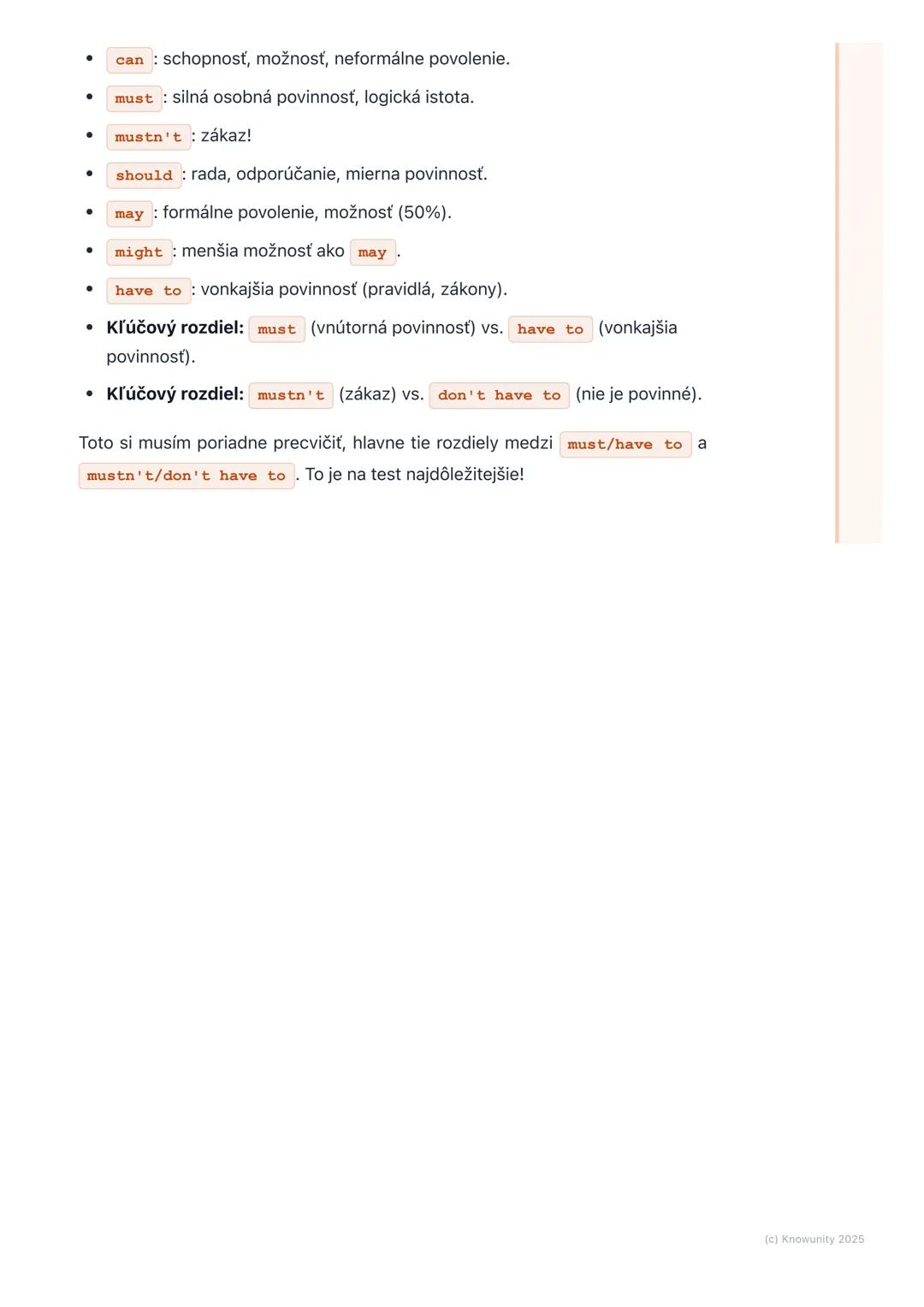 # Modálne slovesá (Modal
Verbs)

1. Prehľad modálnych slovies

Modálne slovesá sú v angličtine super dôležité! Sú to také špeciálne slovesá,