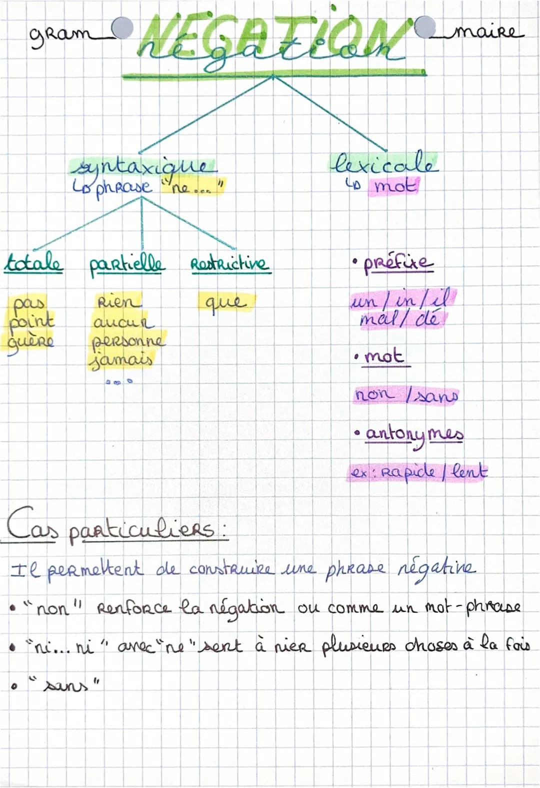 La Négation en Français - Fiche et Exercice Bac PDF