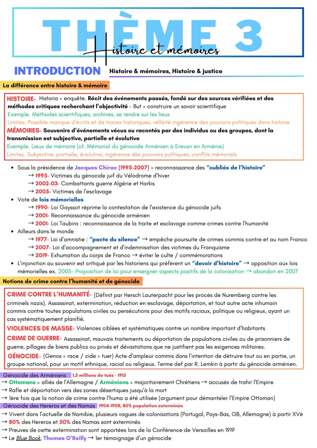 THEME 3
istoire
mémoires
INTRODUCTION Histoire & mémoires, Histoire & justice
La différence entre histoire & mémoire
HISTOIRE-Historia = enq