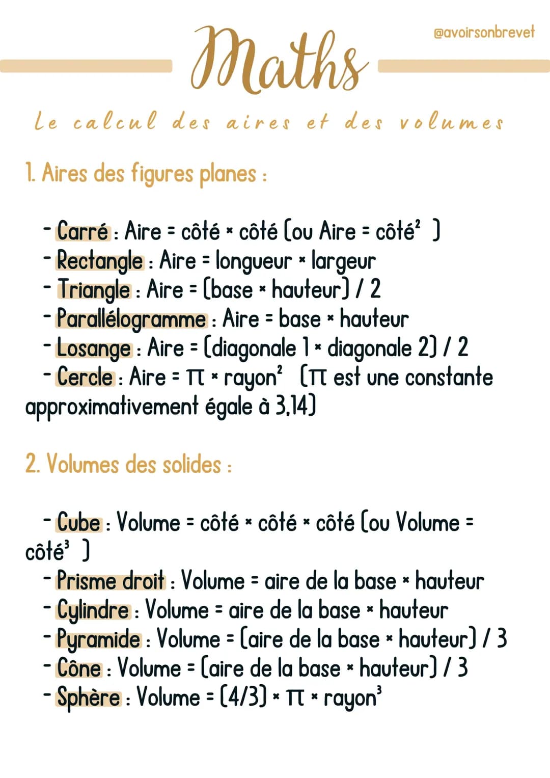 Le calcul des aires et des volumes