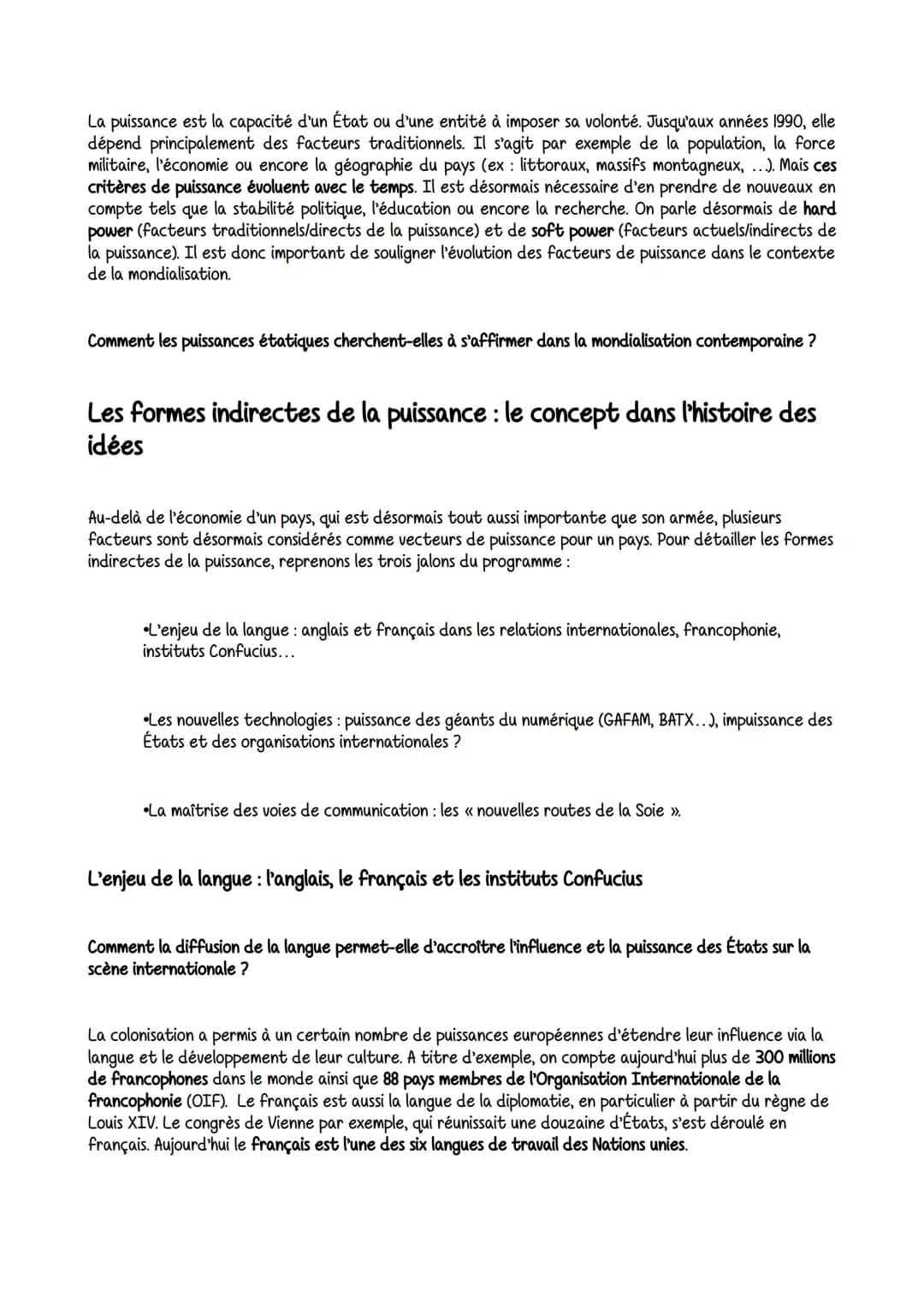 La puissance est la capacité d'un État ou d'une entité à imposer sa volonté. Jusqu'aux années 1990, elle
dépend principalement des facteurs 