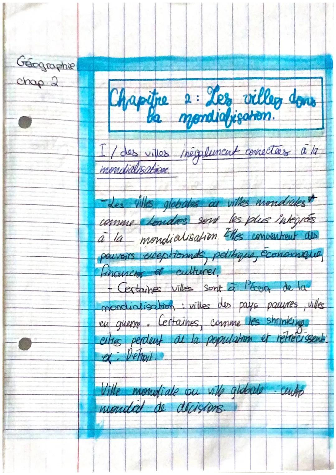 Geographie
chap 2
Chapitre 2: Les villey don's
la mondialisation.
Il des villes thégalement connectées à la
mondialisation
comme Londres son