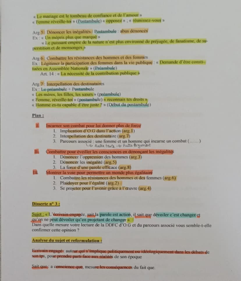 Fiche de Révision Complète : "La Déclaration des droits de la femme et de la citoyenne"
d'Olympe de Gouges
I. Présentation de l'Auteur
•
Nom