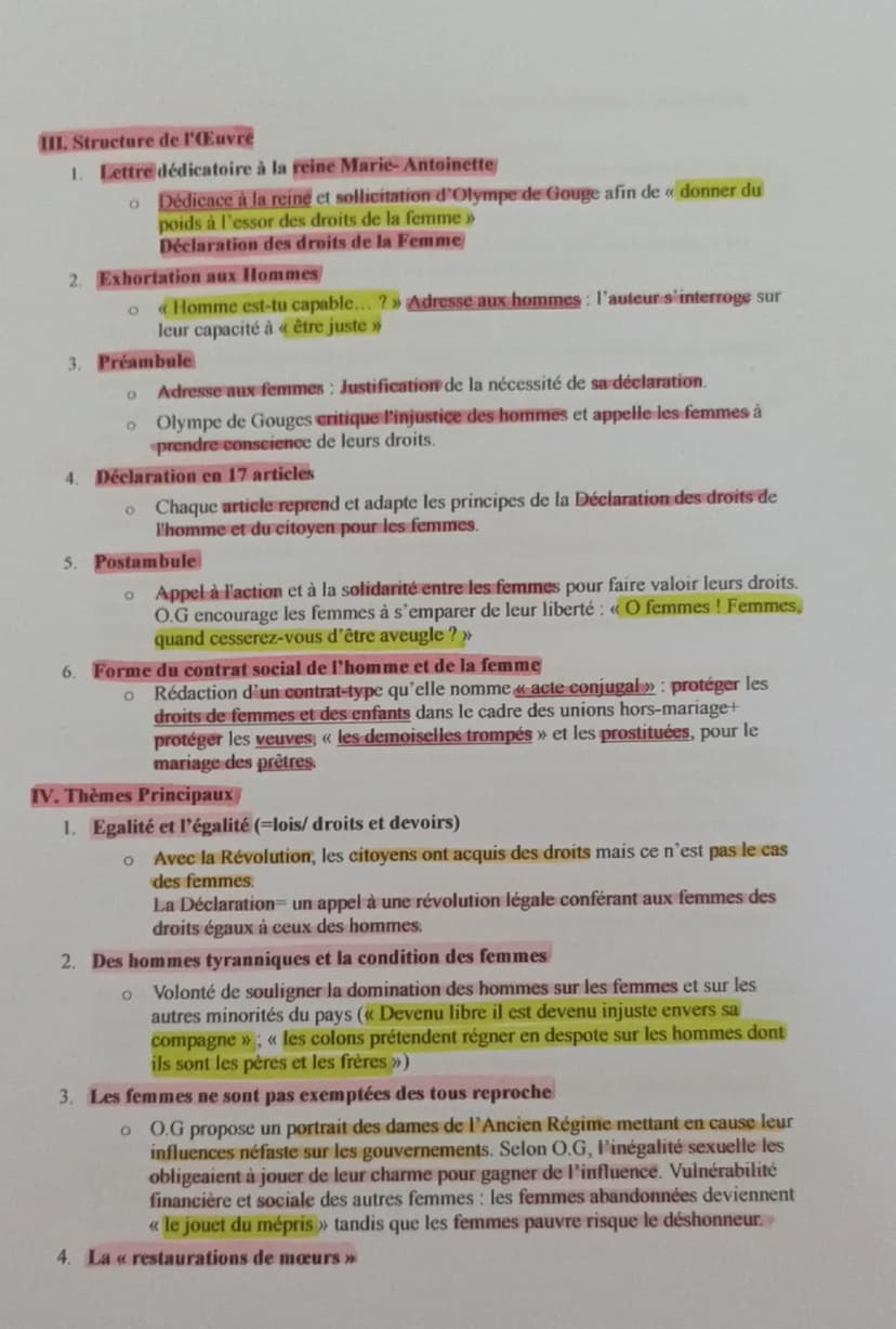 Fiche de Révision Complète : "La Déclaration des droits de la femme et de la citoyenne"
d'Olympe de Gouges
I. Présentation de l'Auteur
•
Nom