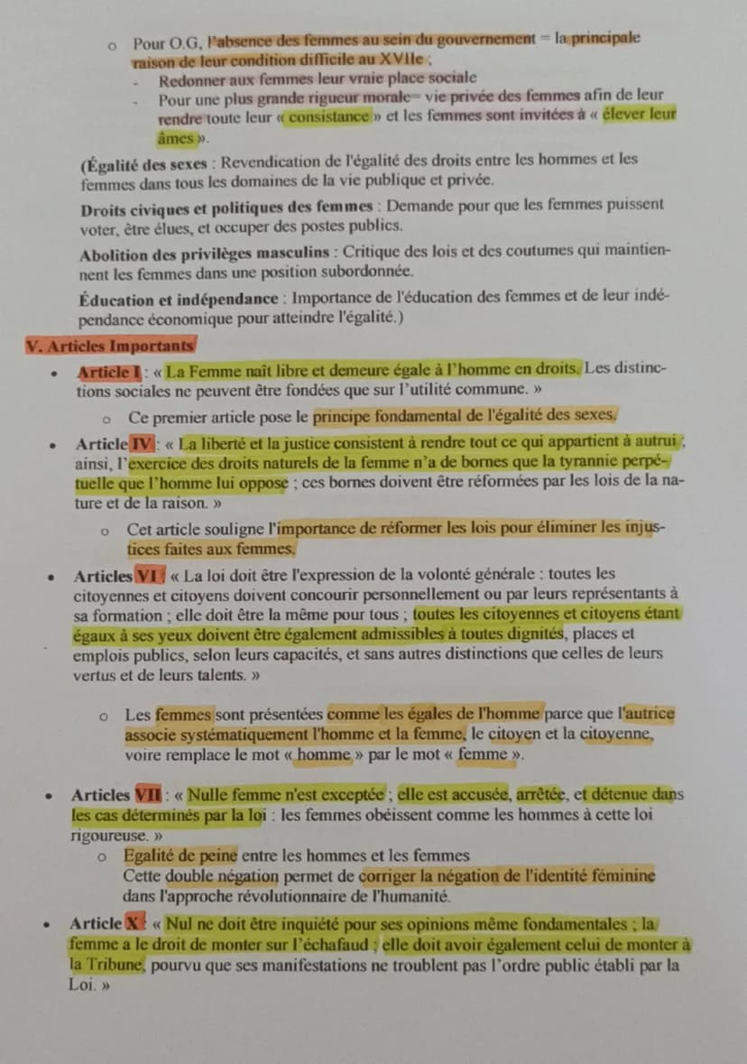 Fiche de Révision Complète : "La Déclaration des droits de la femme et de la citoyenne"
d'Olympe de Gouges
I. Présentation de l'Auteur
•
Nom