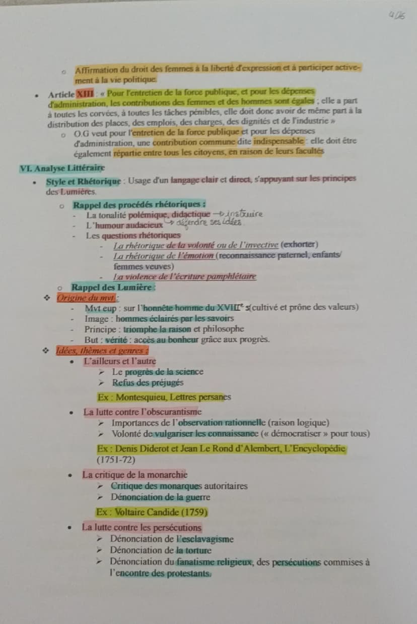 Fiche de Révision Complète : "La Déclaration des droits de la femme et de la citoyenne"
d'Olympe de Gouges
I. Présentation de l'Auteur
•
Nom