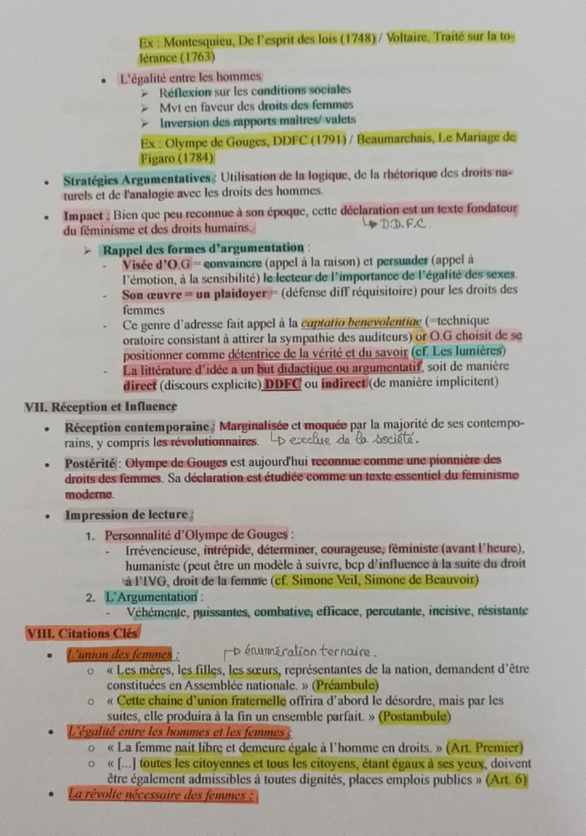 Fiche de Révision Complète : "La Déclaration des droits de la femme et de la citoyenne"
d'Olympe de Gouges
I. Présentation de l'Auteur
•
Nom