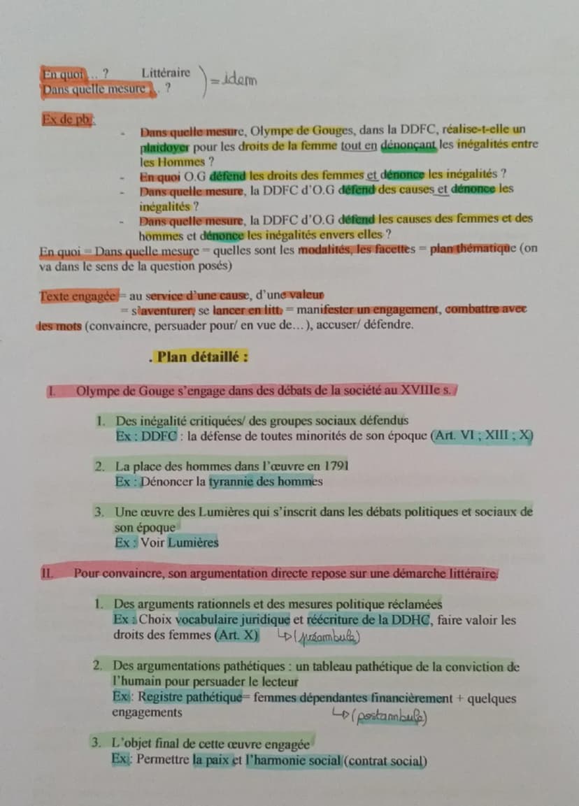 Fiche de Révision Complète : "La Déclaration des droits de la femme et de la citoyenne"
d'Olympe de Gouges
I. Présentation de l'Auteur
•
Nom