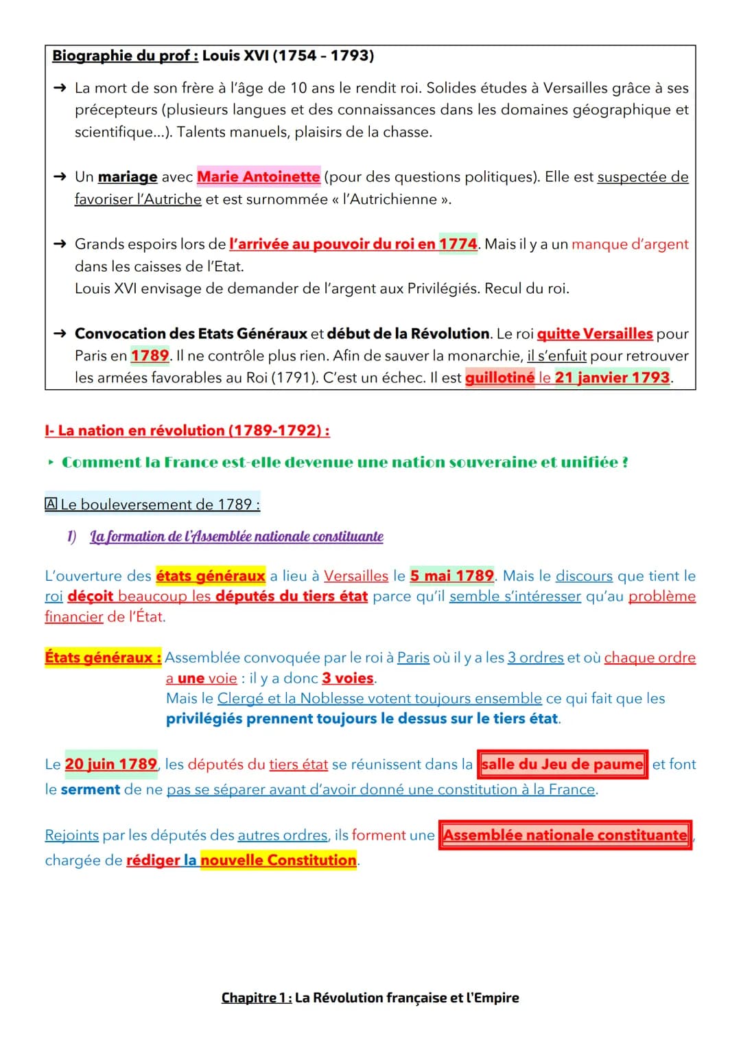Rappels + Introduction au cours et contexte :
A cette époque, la société est divisée en 3 ordres :
Chapitre 1 : La Révolution française et l