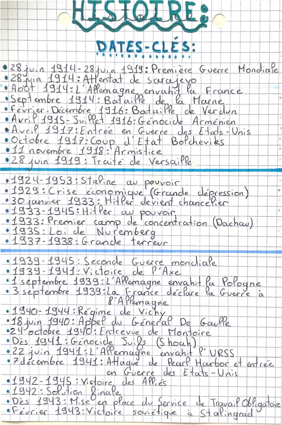 HISTOIRE:
DATES-CLES:
● 28 juin 1914- 28 juin 1919: Première Guerre Mondiale
• 28 juin 1914: Attentat de sarajevo
• Aost 1914: L'Allemagne e