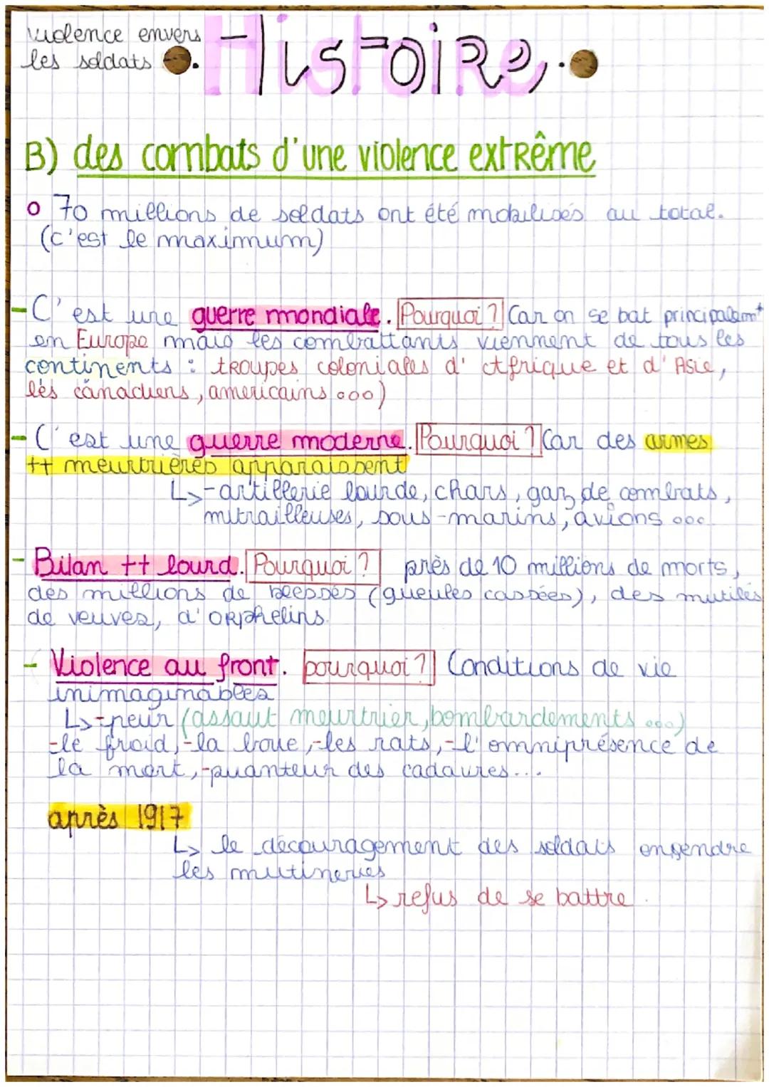 Histoire.
B) des combats d'une violence extrême
。 70 millions de soldats ont été mobilisés au total.
(c'est le maximum)
uolence envers
les s