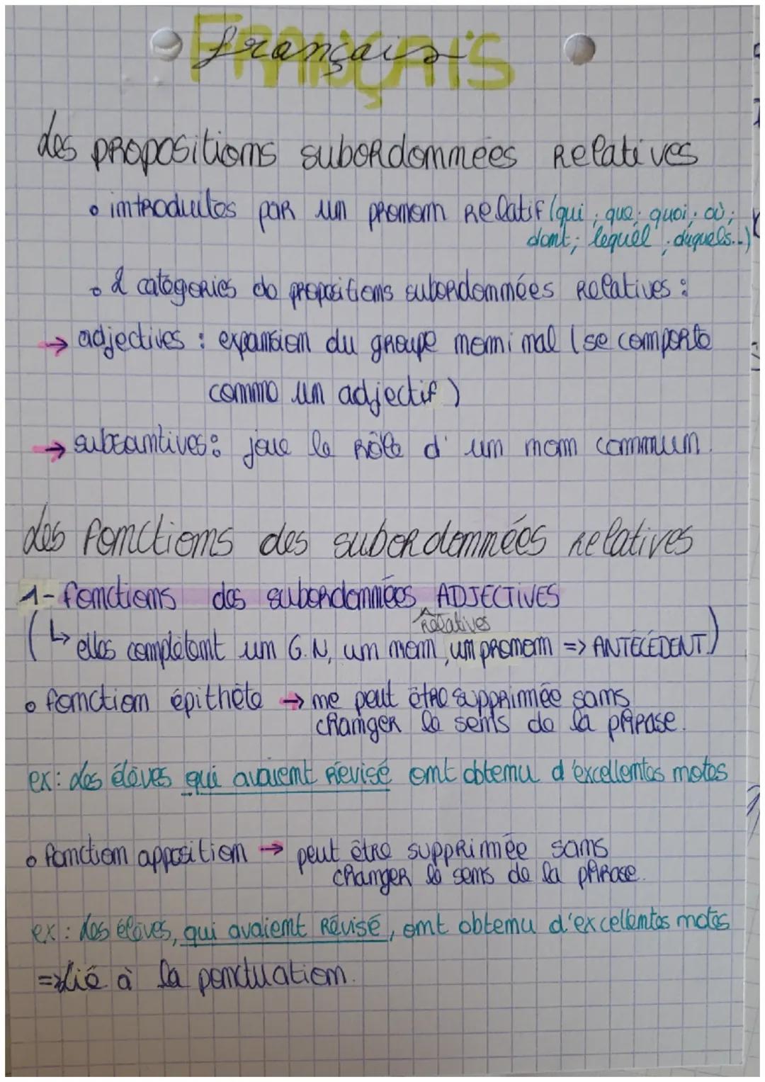 # français

des propositions subordommees Relatives

*   introduites por un pronorm Relatif (qui, que quoi, où;
    dont; lequel; duquels.)
