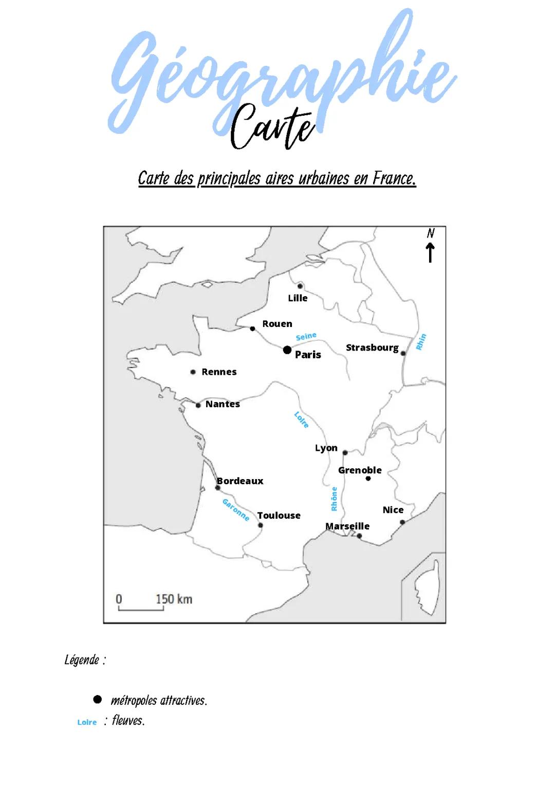 Carte des principales aires urbaines de France. 