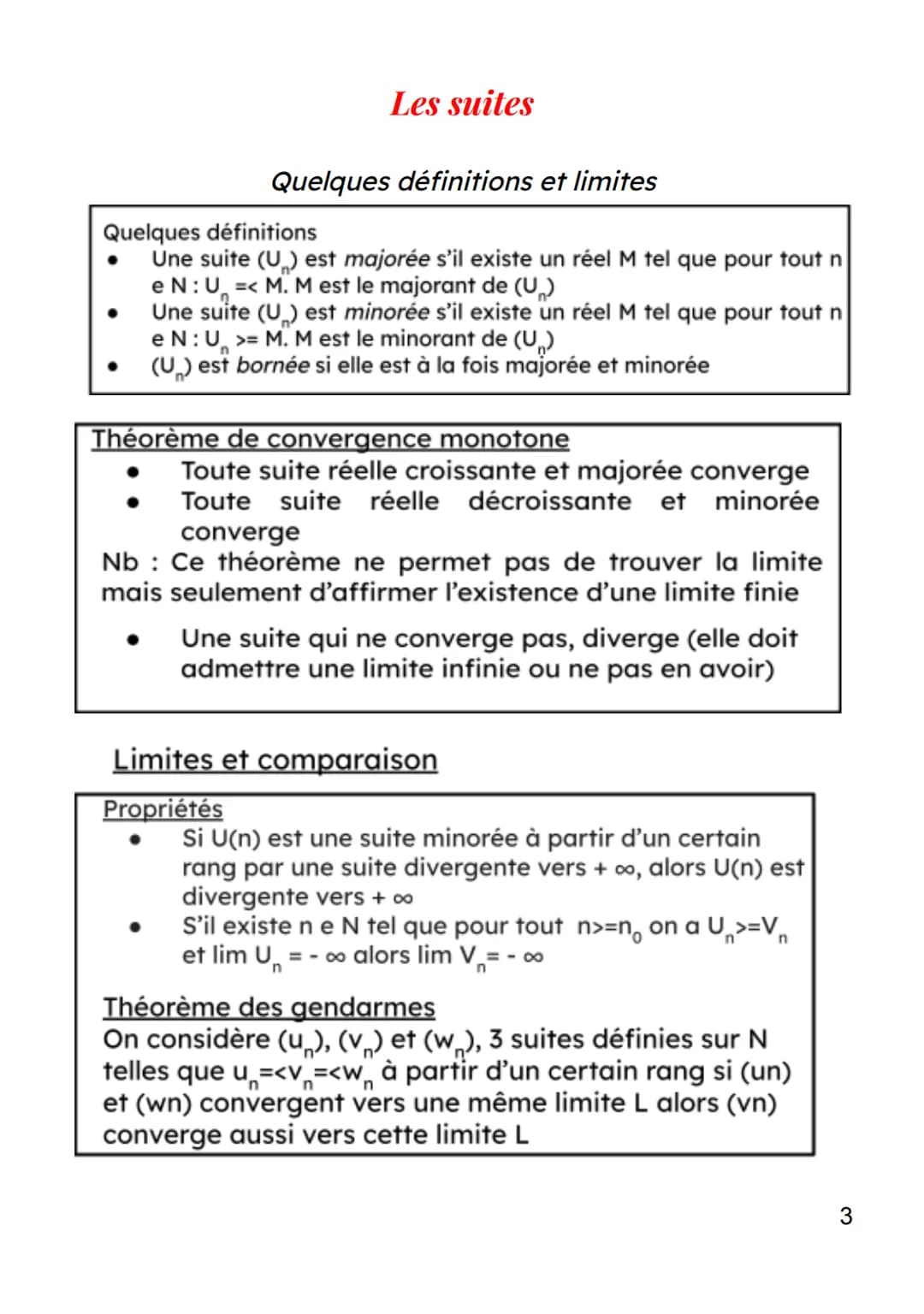 Les suites
Une suite numérique est une f(x) définie de N vers R, souvent
notée U ou (Un). Elle peut être définie par une formule explicite :