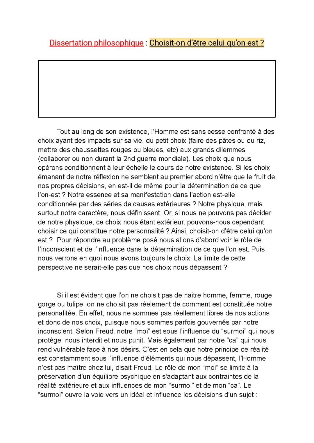 Sujet de Dissertation Philosophique Corrigé PDF - Choisit-on d’être qui l’on est ?