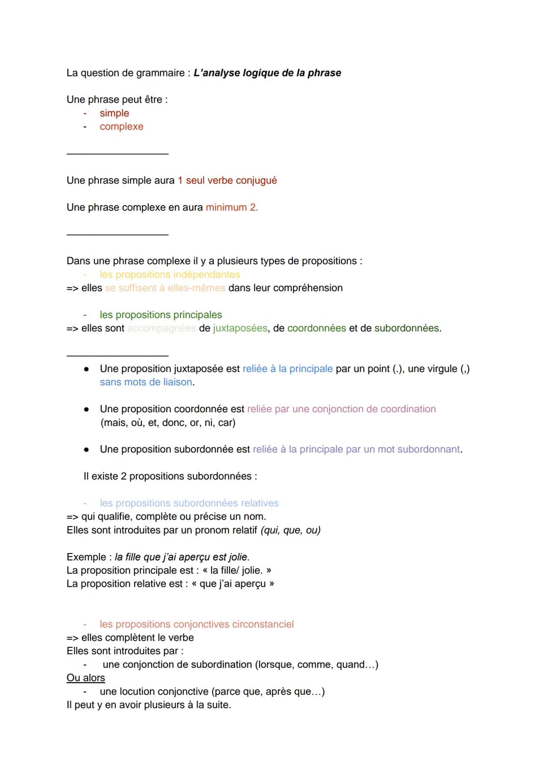 La question de grammaire : L'analyse logique de la phrase
Une phrase peut être :
simple
complexe
Une phrase simple aura 1 seul verbe conjugu