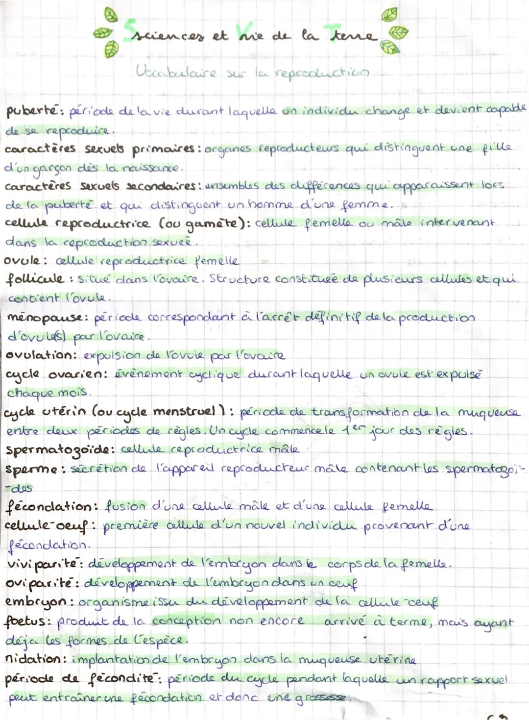 OTAS
sciences et ne de la terre,
Vocabulaire sur la reproduction.
puberte: période de la vie durant laquelle un individu change et devient c