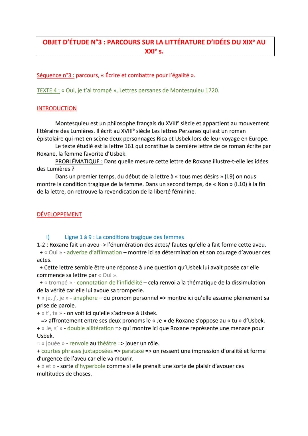 Texte 4: Lettre de Roxane, lettre 161 « Oui, je t'ai trompé »
ROXANE A USBEK
A Paris.
Oui, je t'ai trompé ;j'ai séduit tes eunuques ;je me s