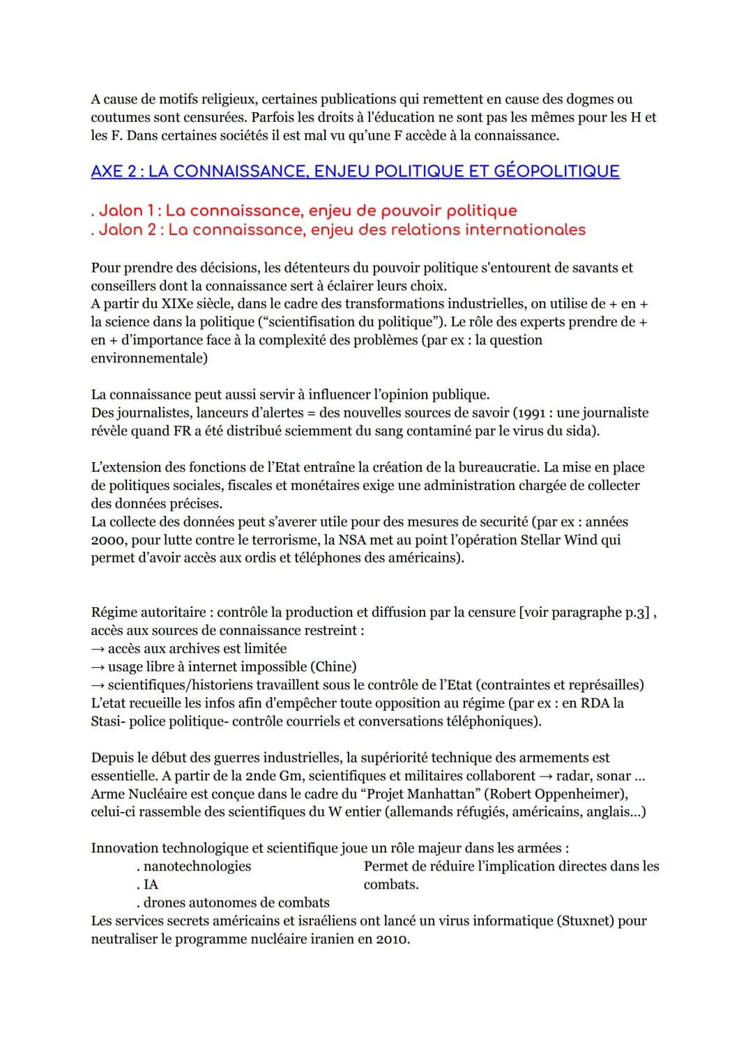 THÈME VI : L'enjeu de la connaissance - COURS
Introduction:
SOCIÉTÉ DE CONNAISSANCE :
La connaissance occupe une place de + en + importante 