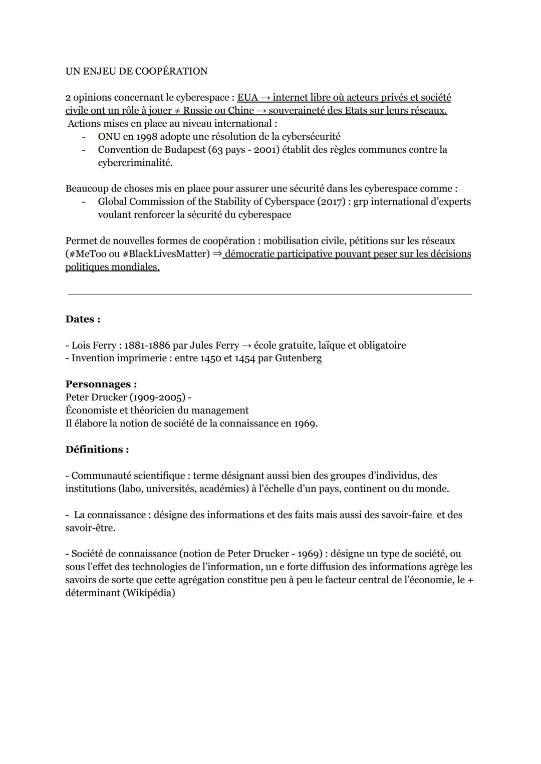 THÈME VI : L'enjeu de la connaissance - COURS
Introduction:
SOCIÉTÉ DE CONNAISSANCE :
La connaissance occupe une place de + en + importante 