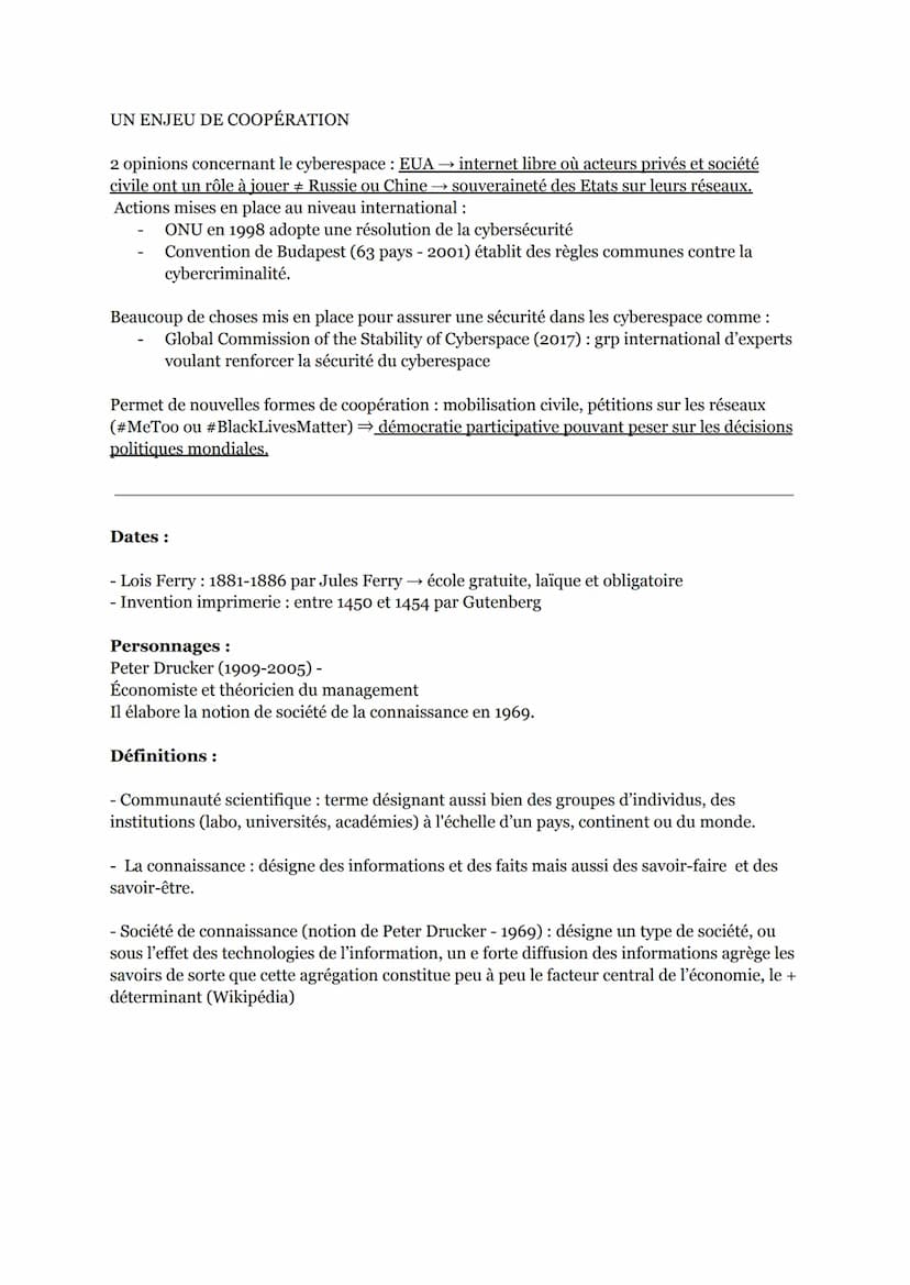 THÈME VI : L'enjeu de la connaissance - COURS
Introduction:
SOCIÉTÉ DE CONNAISSANCE :
La connaissance occupe une place de + en + importante 