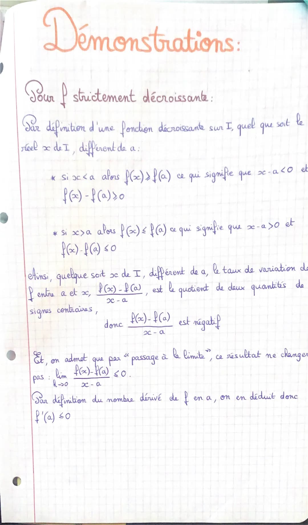 Variation d'une fonction
Equation de la Tangeante: y = f'(a)(x-a) + f(a)
La fonction of est structement croissante si f'(x) > 0
La fonction 