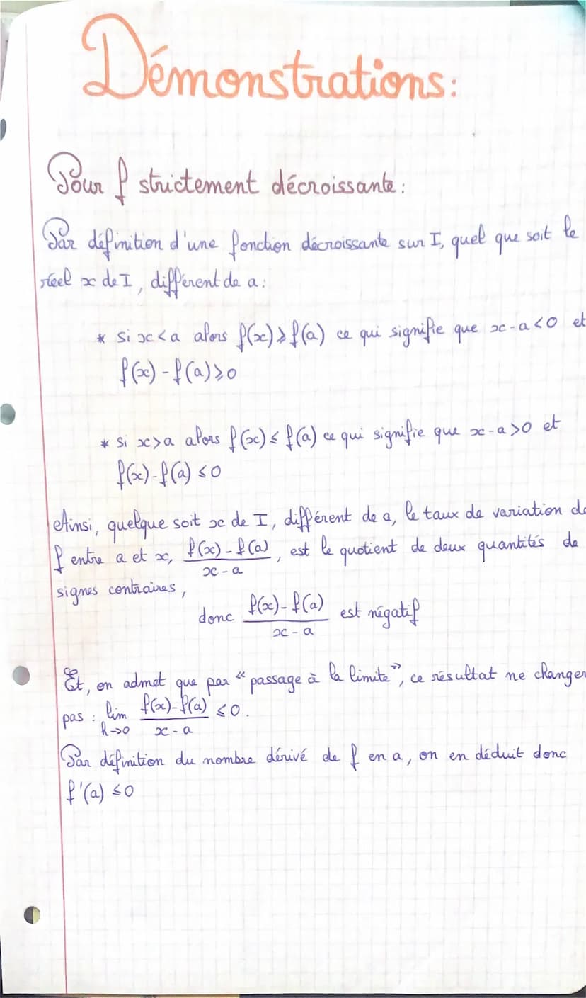 Variation d'une fonction
Equation de la Tangeante: y = f'(a)(x-a) + f(a)
La fonction of est structement croissante si f'(x) > 0
La fonction 