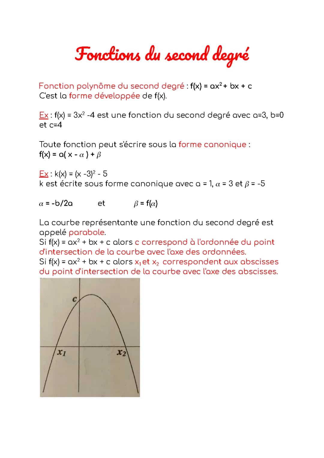 Fonctions du second degré