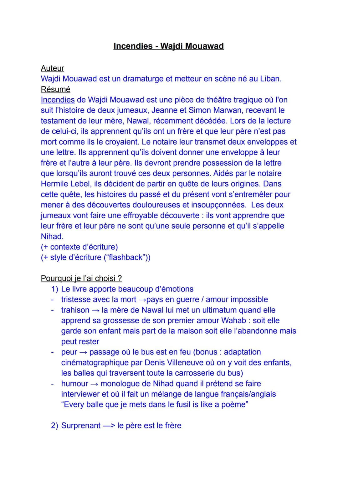 Incendies - Wajdi Mouawad
Auteur
Wajdi Mouawad est un dramaturge et metteur en scène né au Liban.
Résumé
Incendies de Wajdi Mouawad est une 