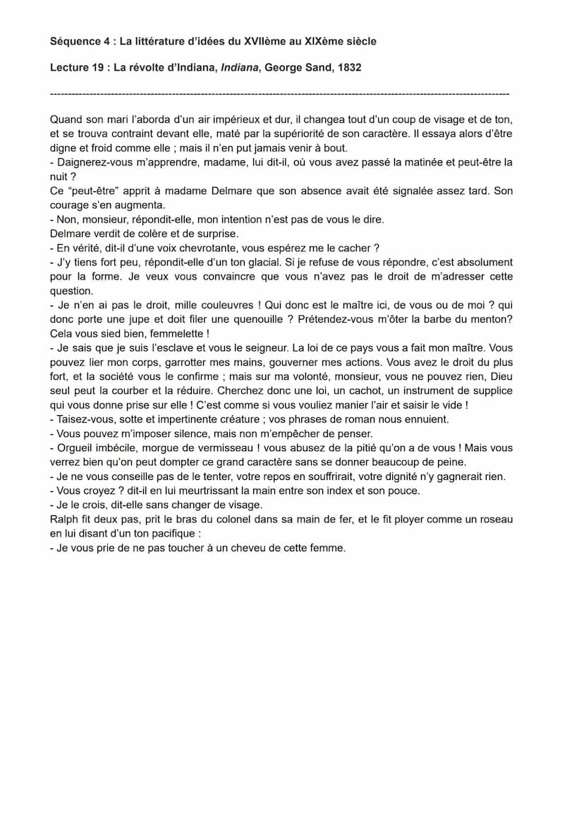 La révolte d'Indiana, Indiana, George Sand
Le terme "roman engagé" n'apparaît qu'aux alentours du XXIème siècle. Cependant les
écrivains qui