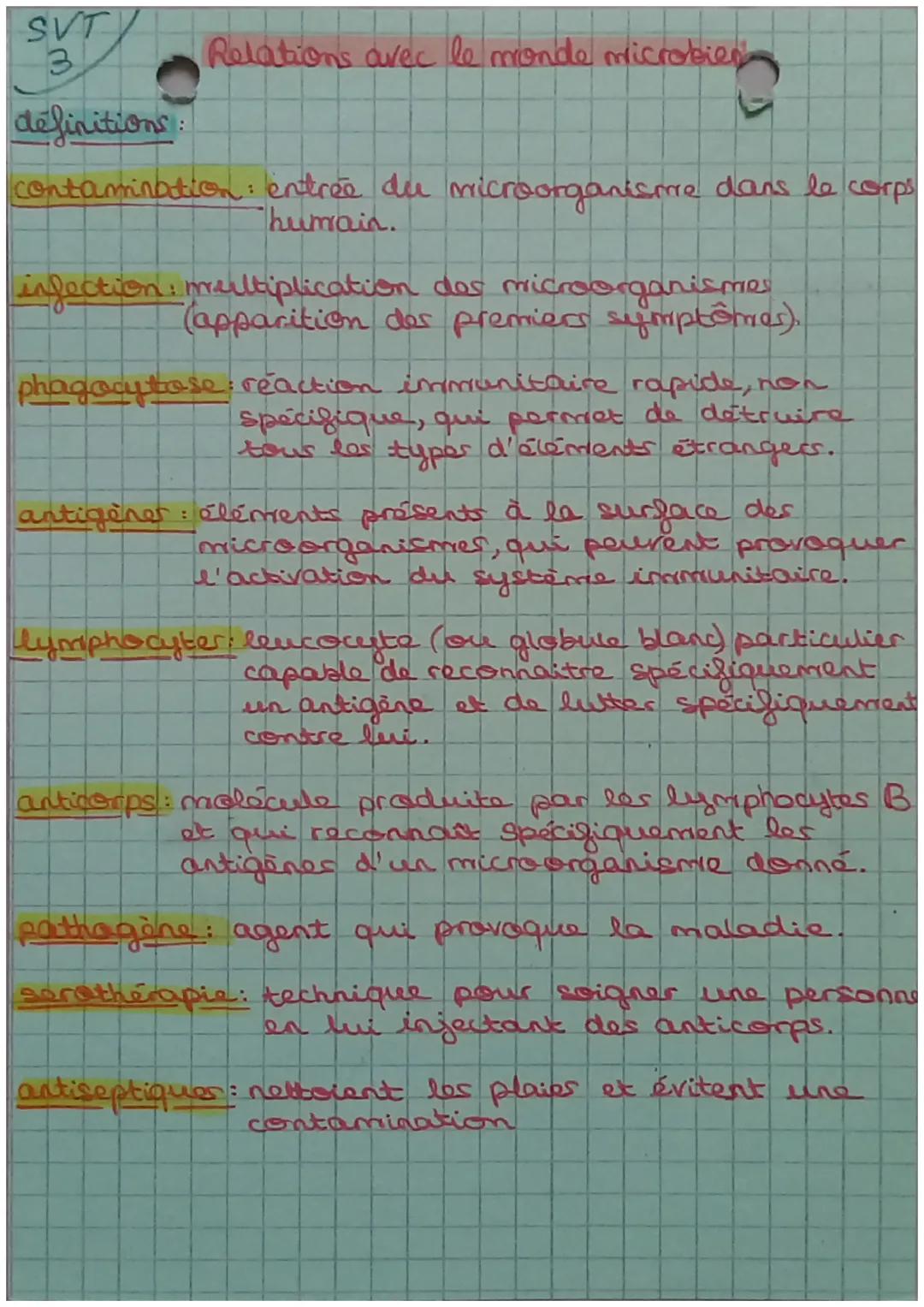 SVT
3
Relations avec le monde microbien
definitions:
contamination : entrée du microorganisme dans le corps
humain.
infection: multiplicatio