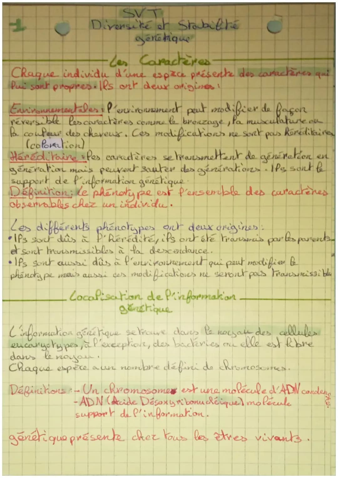 Diversité et Stabilité
génétique
·Les Caractères
Chaque individu d'une espace présente des caractères que
Pui sont propres. Ils ont deux ori