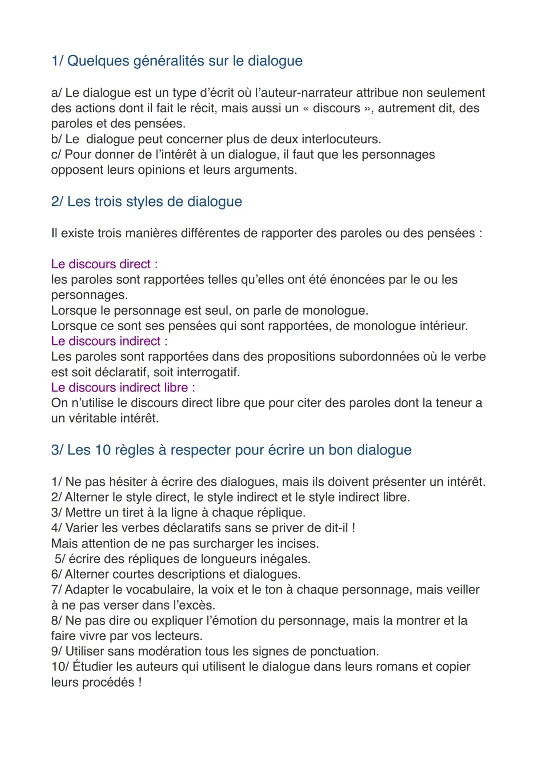 1/ Quelques généralités sur le dialogue
a/ Le dialogue est un type d'écrit où l'auteur-narrateur attribue non seulement
des actions dont il 