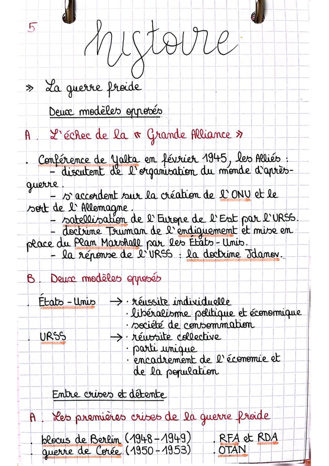 5
» La guerre froide
Deux modèles opposés.
L'échec de la Grande Alliance »
Conférence de Yalta en février 1945, les Alliés :
- discutent de 