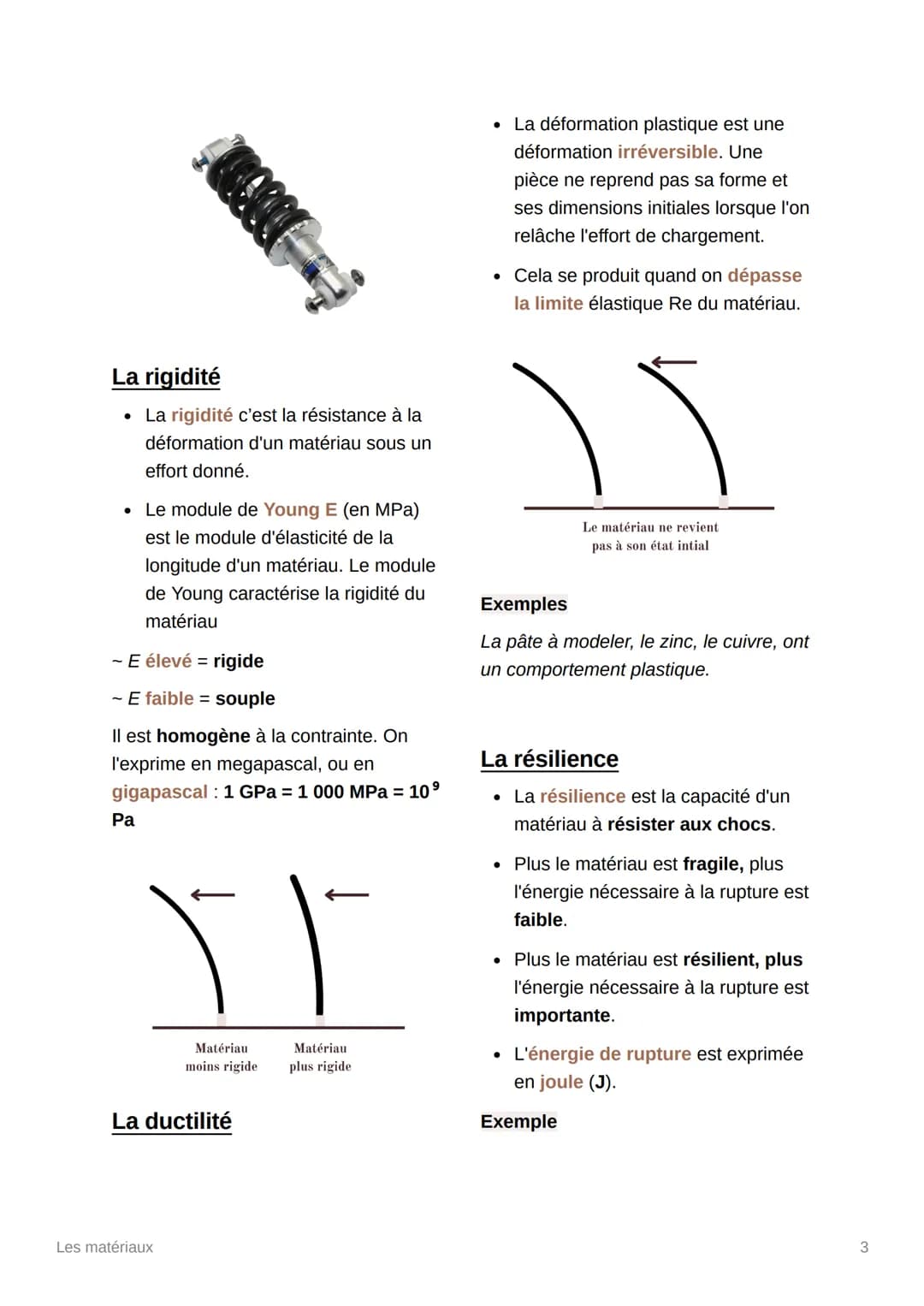 Les matériaux
Caractéristiques des matériaux
Le choix d'un matériau va avoir de nombreux impacts sur la forme d'une pièce, sa
réalisation, l