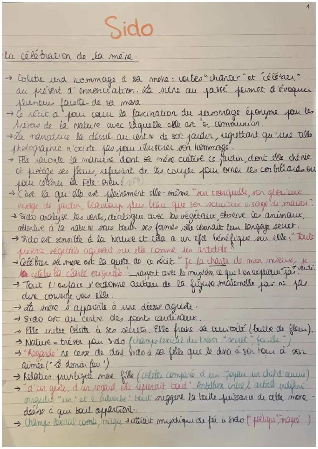 Dissertation Colette corrigée: Sido et Les Vrilles de la vigne expliqué pour toi