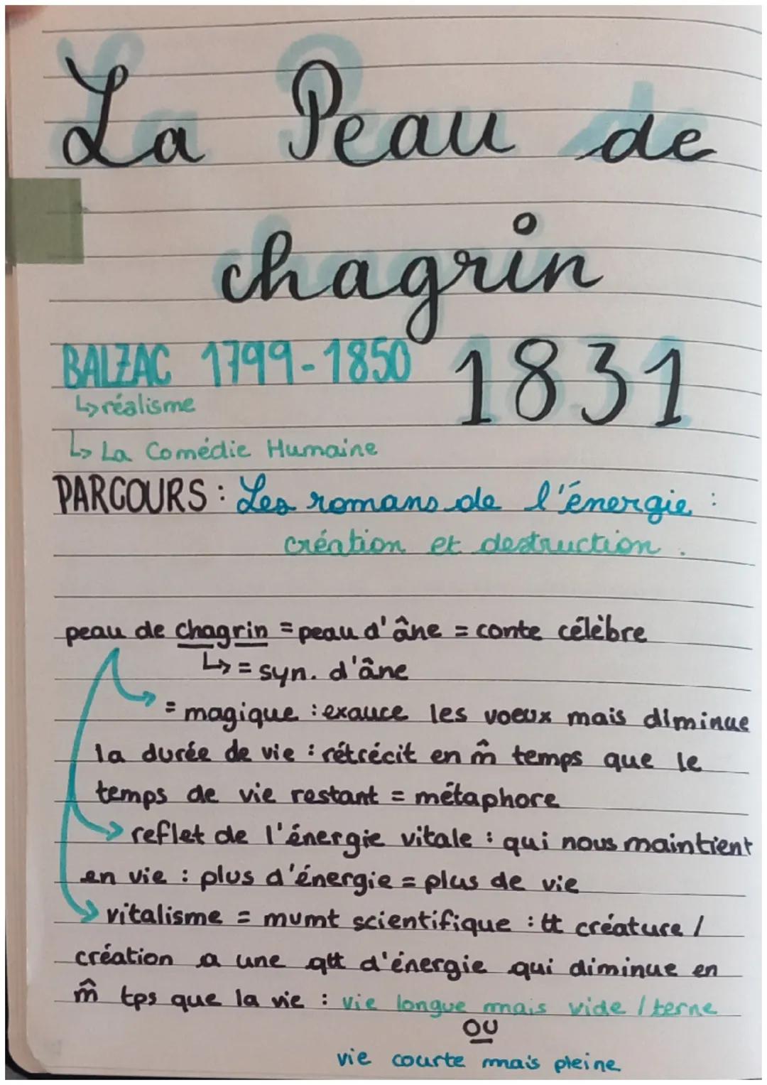 La Peau de
chagrin
BALZAC 1799-1850 1831
L↳ La Comédie Humaine
PARCOURS: Les romans de l'énergie:
création et destruction
peau de chagrin = 