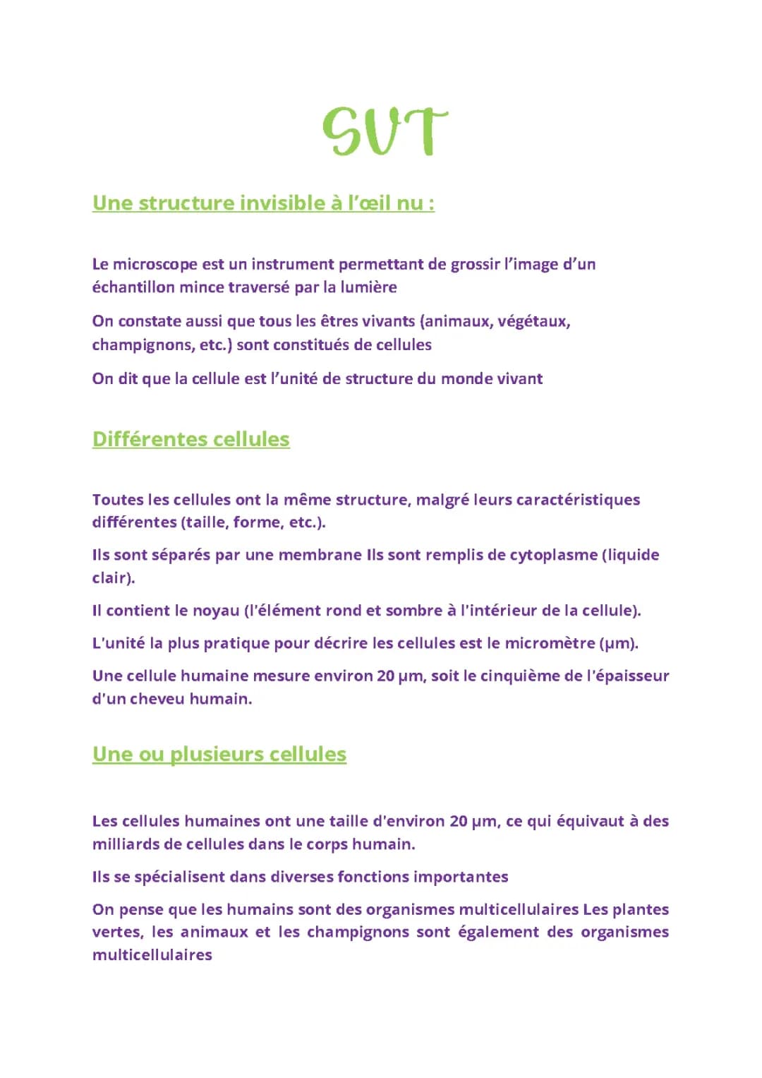 SVT : La cellule