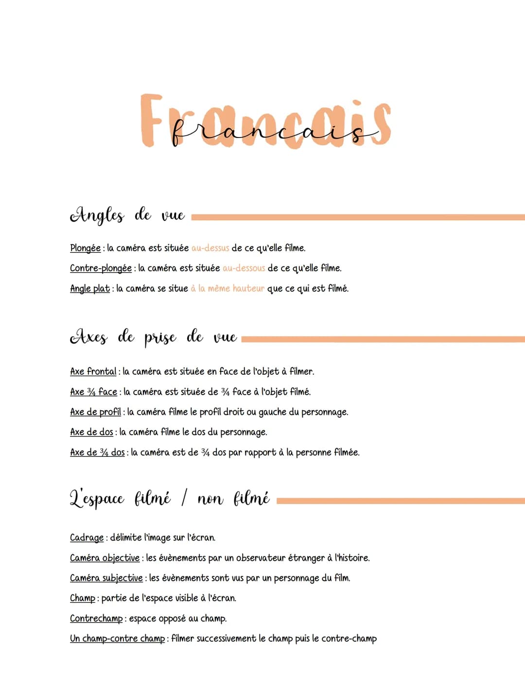 Framcallis
Angles de vue
Plongée : la caméra est située au-dessus de ce qu'elle filme.
Contre-plongée : la caméra est située au-dessous de c