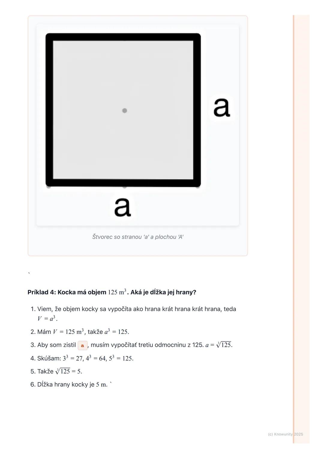 # Druhá a tretia odmocnina

1. Prehľad / úvod

Dnes sa budeme učiť o druhej a tretej odmocnine. Je to dôležité, lebo nám to
pomáha riešiť rô