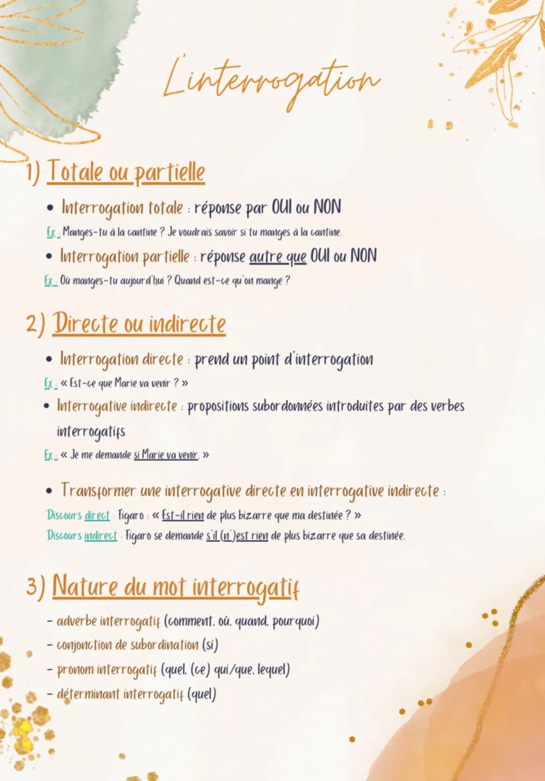 Linterrogation
Totale ou partielle
• Interrogation totale réponse par Oul ou NON
Ex: Manges-tu à la cantine? Je voudrais savoir si tu manges